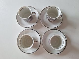 Juego 4 tazas porcelana | Rosa-Blanco