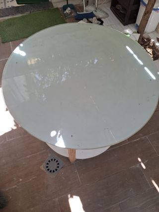 Mesa redonda cristal y madera