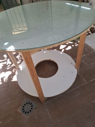 Mesa redonda cristal y madera