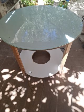 Mesa redonda cristal y madera