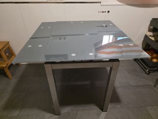 Mesa cristal gris extensible