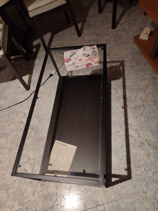 Mesa centro cristal-aluminio negra..