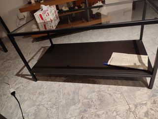 Mesa centro cristal-aluminio negra..