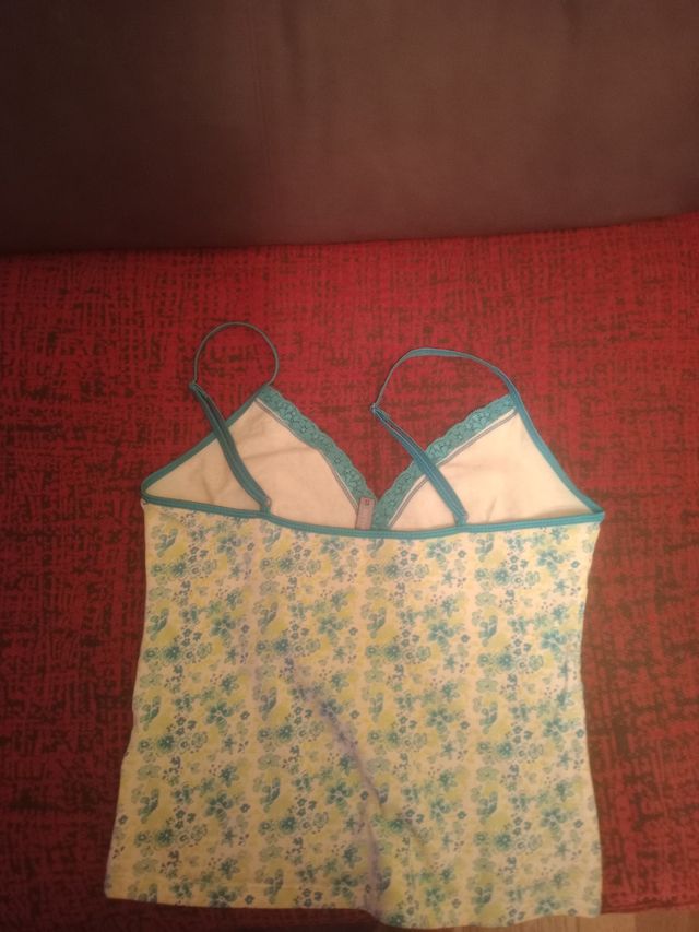 Blusa tirantes flores - Blanco/Verde.Baratisimoo!!