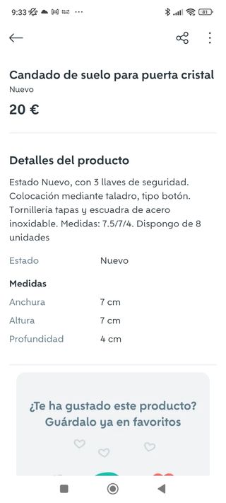 Candado suelo puerta cristal - 3 llaves