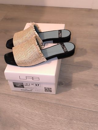 Sandalias LAB rafia beige-negro 37