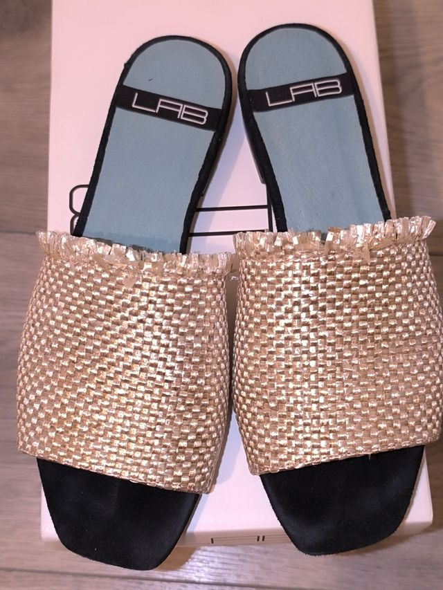 Sandalias LAB rafia beige-negro 37