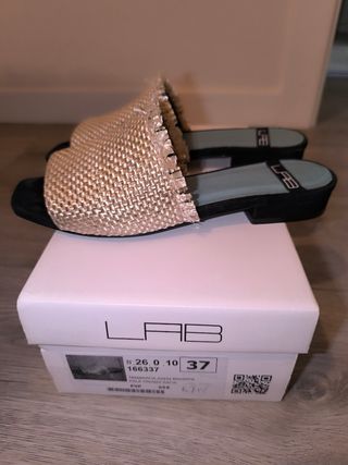 Sandalias LAB rafia beige-negro 37