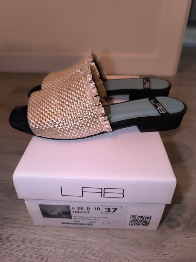 Sandalias LAB rafia beige-negro 37