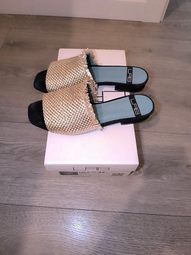 Sandalias LAB rafia beige-negro 37