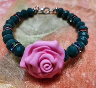 Bracciale fatto a mano verde|rosa 21,5cm