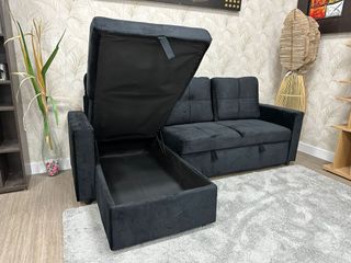 Sofá Chaise Longue cama - Negro y Gris