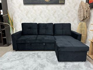 Sofá Chaise Longue cama - Negro y Gris