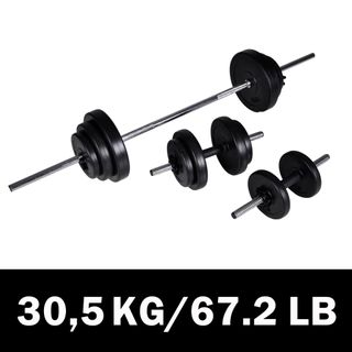 vidaXL Juego de barras + 2 mancuernas 30,5kg