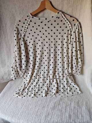 Camisa blanca lunares negros talla M mujer