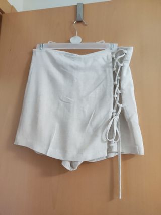 Falda pantalón beige-lino