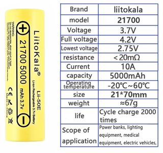 Batería LIITOKALA 21700 5000mAh