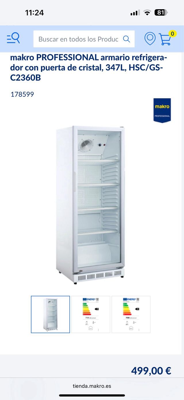 Nevera  cristal frigorifico expositora Makro