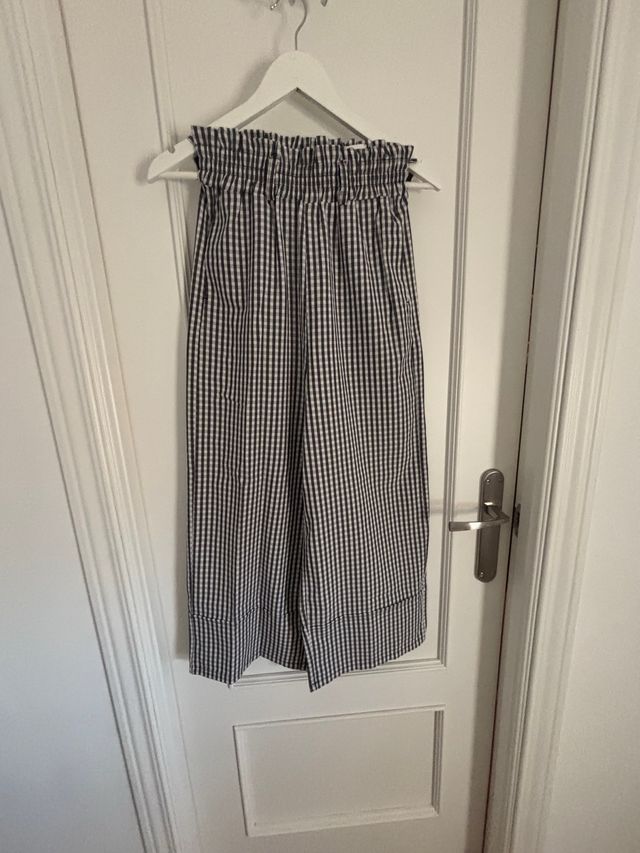 Pantalón ancho vichy blanco y negro