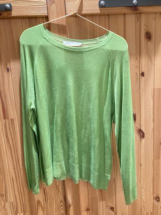 Jersey Zara verde manzana metalizado