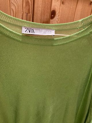 Jersey Zara verde manzana metalizado