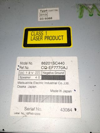 SISTEMA AUDIO / RADIO CD SUBARU FORESTER S12