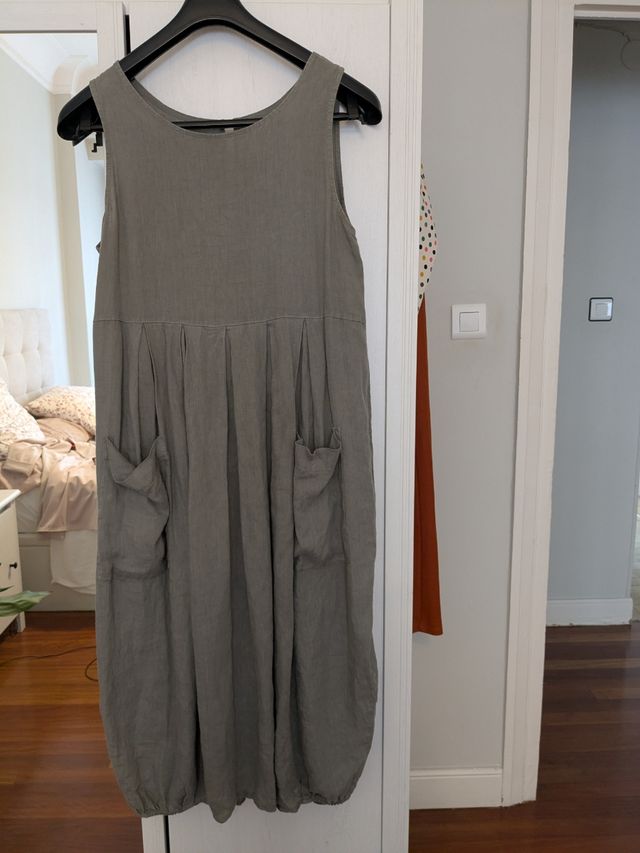 Vestido lino verde oliva