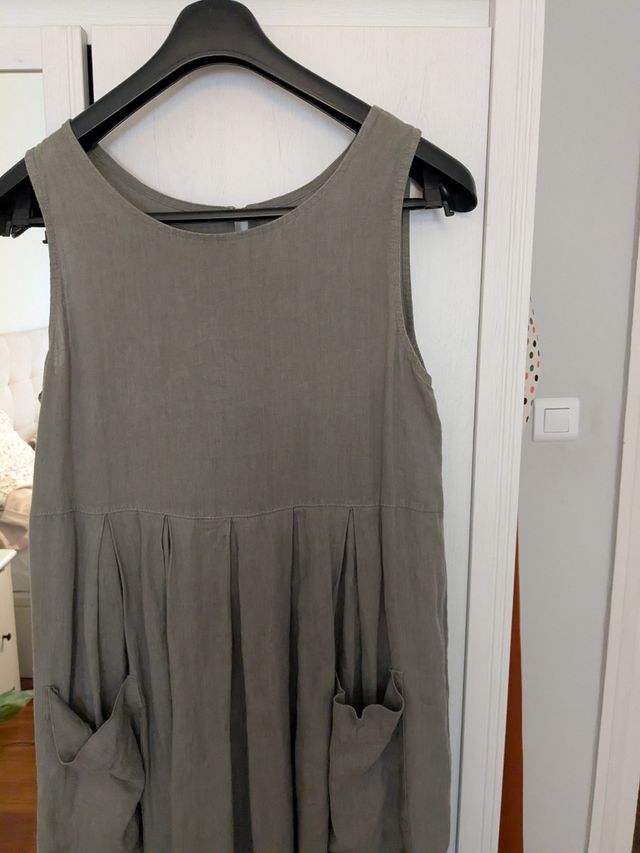 Vestido lino verde oliva