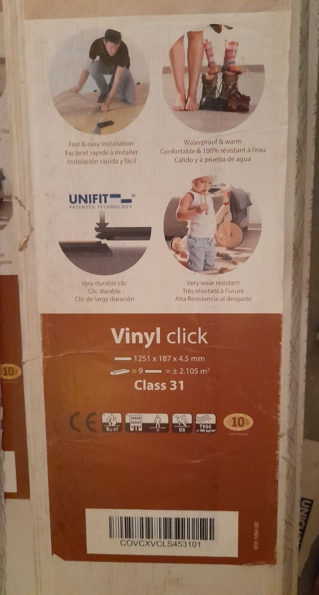 Suelo vinílico Clix - 10 cajas, 20 m2 aproximado.
