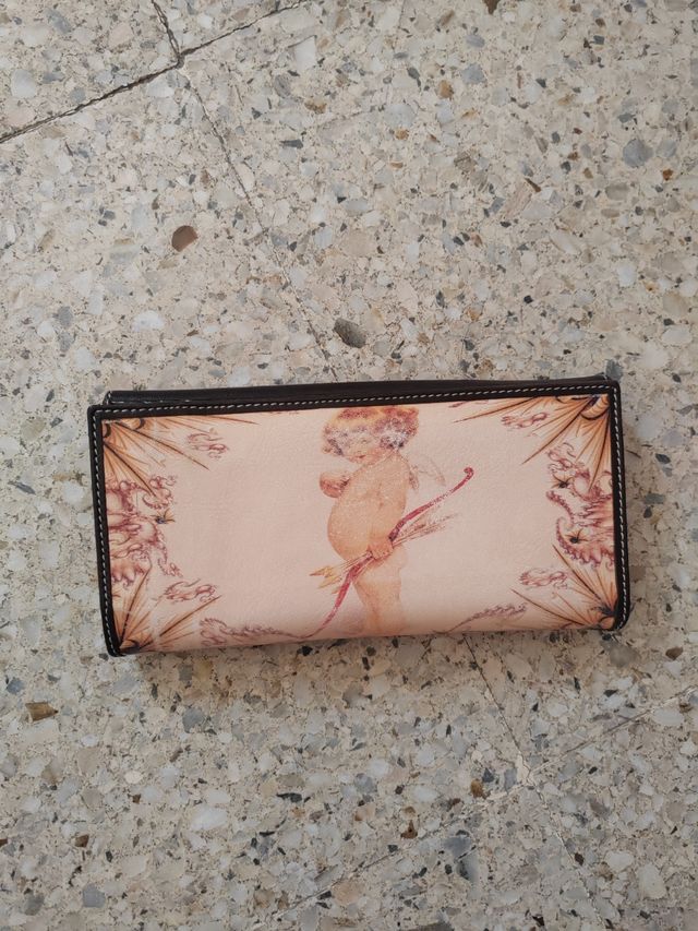 Cartera piel beige y marrón