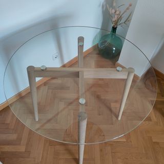 Mesa redonda cristal y roble 90cm