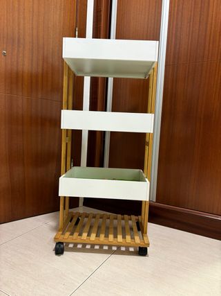 Carrito auxiliar 3 estantes blanco-madera