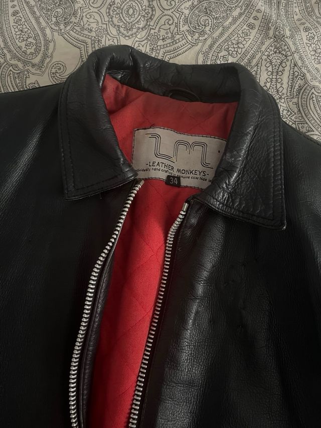 Cazadora cuero negra Leather Monkeys talla S