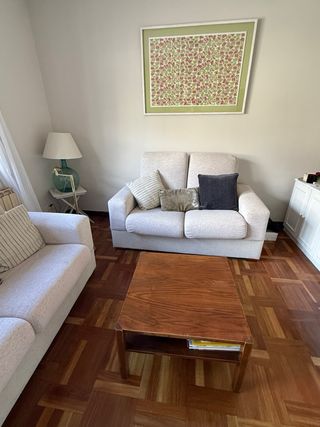 2 Sofás beige de 2 plazas.Regalo mesita y cojines