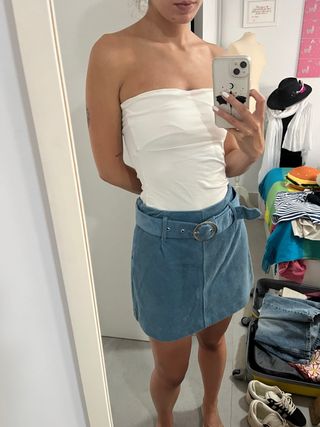 Falda pana Zara trf azul turquesa. minifalda.