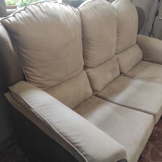 Sofá 3 plazas beige y marrón