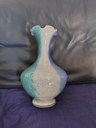 Vaso vetro soffiato blu e bianco e verde
