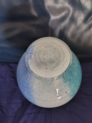Vaso vetro soffiato blu e bianco e verde