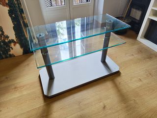 Mesa cristal 2 baldas gris