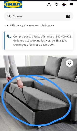 Cajón extraible para convertir sofá en cama .IKEA