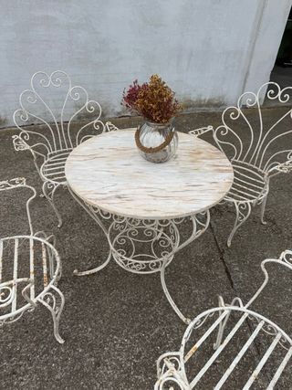 Conjunto jardín hierro forjado blanco