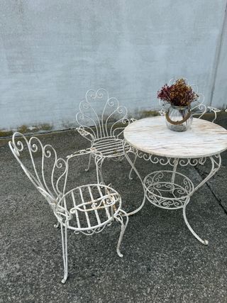 Conjunto jardín hierro forjado blanco