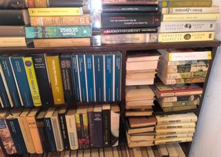 Librería madera antigua con más de 100 libros 
