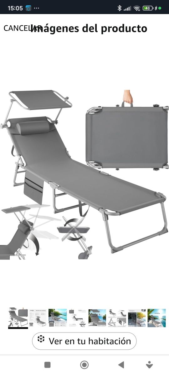 Tumbona TecTake Plegable Gris