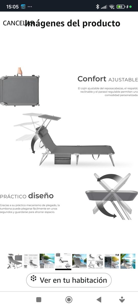 Tumbona TecTake Plegable Gris