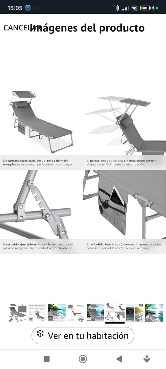 Tumbona TecTake Plegable Gris