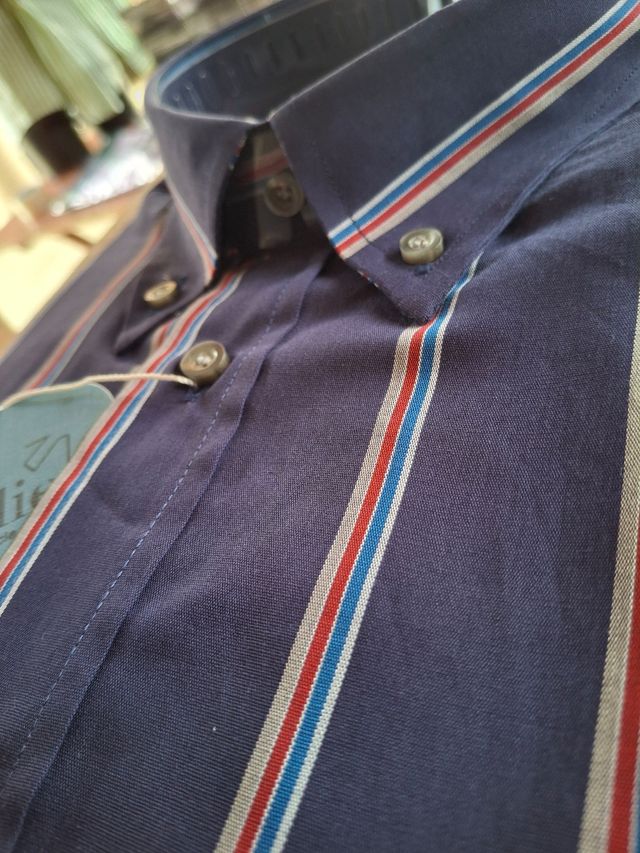 Camicia Uomo a righe blu-rosso