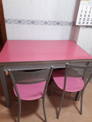 Mesa cocina 2 sillas - Gris/Rosa