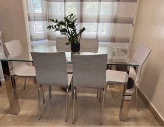Mesa cristal + 6 sillas