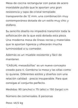 Mesa cristal + 6 sillas
